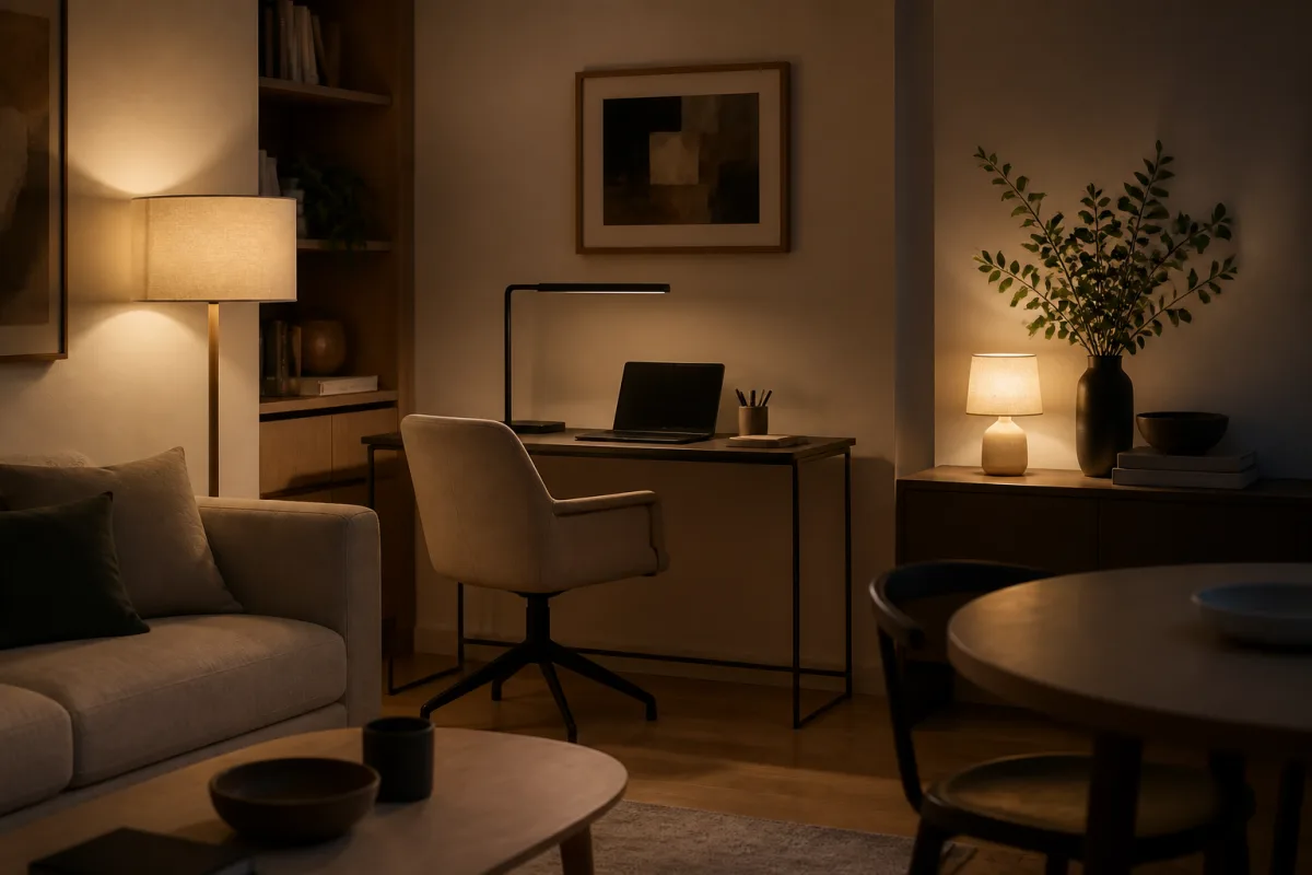 Diagramme montrant inversion éclairage : lumière de travail éteinte et lampes d’ambiance chaudes allumées